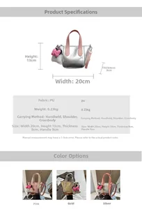 Size guide for PU contrast color mini bucket bag showing dimensions and crossbody strap