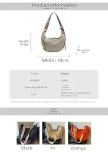 Detailed size chart and parameter guide for the half-moon nylon crossbody bag in three colors