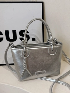 Sac Seau Argenté Mode Femme Sac à Main en Cuir PU Plissé Sac Bandoulière Décontracté avec Poignée à Nœud