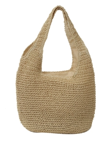Handwoven straw tote bag with inner lining in beige for beach vacation and leisure