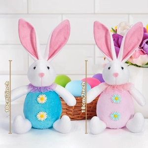Easter gnome plush set in blue and pink with 18cm height and daisy flower decorations