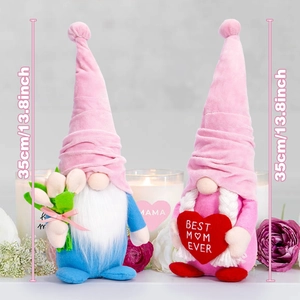 Set of 2 Mother's Day Gnomes with tulips and Best Mom Ever heart, 35cm tall plush ornaments