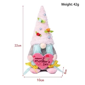 Mother's Day gnome plush with pink heart and flowers, size 22cm high for home gift
