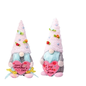 Set of two Mother's Day gnomes with pink plush hats and heart-shaped greeting signs