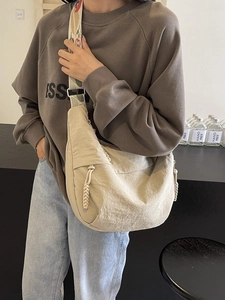 Women Nylon Hobo Shoulder Bag Large Capacity Floral Embroidered Strap Niche Design Casual Commuter Dumpling Crossbody Bag