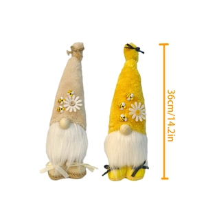 Standing Bee Festival Gnomes with plush hats, sunflowers, and bees, height 36cm/14.2in