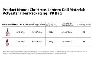 Detailed size chart for Christmas gnome doll with lantern, 14x9x32cm dimensions included