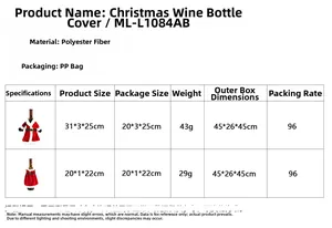 Detaillierte Maßtabelle für Weihnachtsweinflaschenhüllen im Weihnachtsmann- und Kleiderdesign