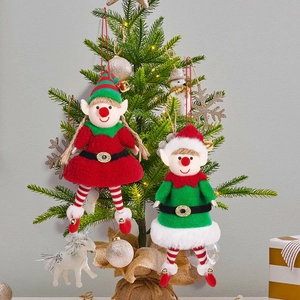 Christmas Elf Plush Hanging Ornaments Set For Christmas Tree Decoration Cute Couple Doll Festive Party Home Decor Gift