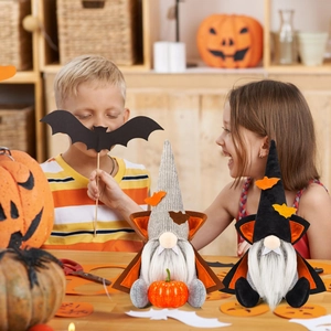 Halloween gnomes plush decor with pumpkins and bat hats for festive home decoration