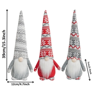 Three Christmas gnomes with knitted snowflake hats and long white beards 39cm tall
