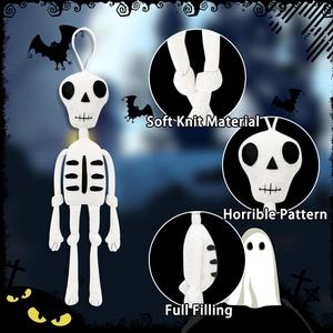 Detail of soft knit halloween skeleton plush showing material texture and full filling