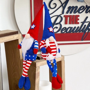 Detail of long-legged Independence Day gnomes with stars and stripes patterns