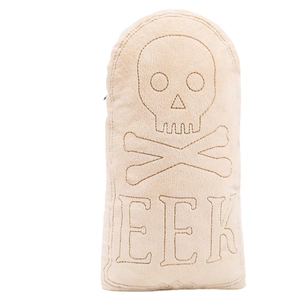 Halloween skull and EEK embroidered beige plush cushion for festive party atmosphere