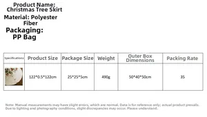 Specifications chart for 122cm white knitted Christmas tree skirt made of polyester fiber