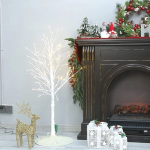 Albero di Natale betulla bianca con LED bianco caldo e gonna per albero in maglia
