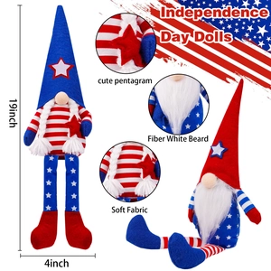 Detail view of 19-inch Independence Day gnome with star patterns and fiber white beard