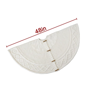 Close-up of 48-inch cream white knit Christmas tree skirt with wooden horn buttons