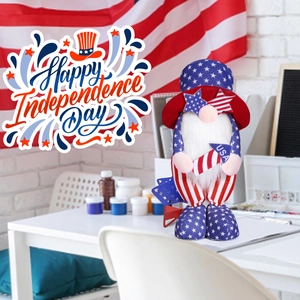 Patriotic July 4th gnome plush decoration with USA rocket and stars and stripes hat