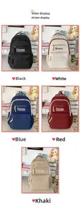 Detailed view of large capacity school backpacks in black, white, blue, red and khaki