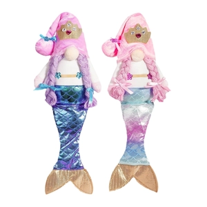 Whimsical mermaid gnome plush set with sequin fish tails and crown hats for home decor