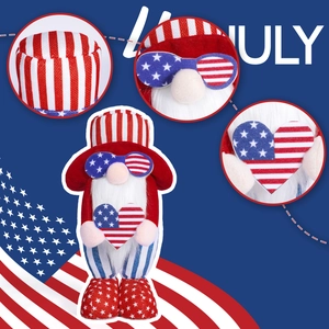 Detailed close-up of July 4th gnome showing patriotic hat texture and star sunglasses