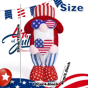 Detail view of July 4th gnome height 32cm with sunglasses and American flag heart