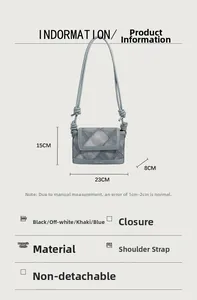 Blue denim texture PU bucket bag details with precise 23x15x8cm size specifications