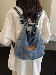 Zaino in Denim da Donna a Grande Capacità Borsa Tote Vintage Lavata Borsa a Tracolla Multifunzionale per Viaggi Quotidiani
