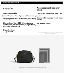 Comparaison de taille du sac bandoulière matelassé noir avec smartphone et tablette