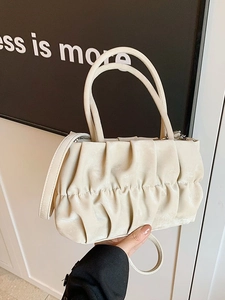 Chic pleated cream handbag with round top handles and adjustable strap for women