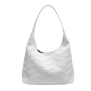 White tote bag with wave-textured leather design and comfortable shoulder straps