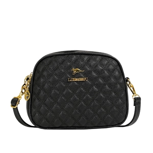 Sac bandoulière matelassé noir classique avec logo kangourou doré et bandoulière en cuir