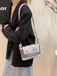 Women Korean Style PU Leather Quilted Bucket Shoulder Bag Fashion Crossbody Bag With Artificial Pearl Charm Knotted Strap Trendy Handbag