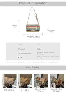 Detail specifications of straw weave cylinder bag with measurements and color options