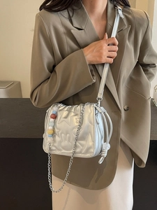 Mode Femmes Sac Seau en Cuir PU Motif Matelassé Étoile Lapin Perles Colorées Chaîne Sac à Bandoulière Cordon de Serrage