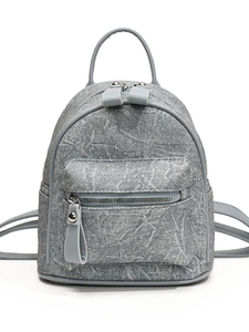 Mini gray-blue fashion backpack with marble texture and adjustable straps for women