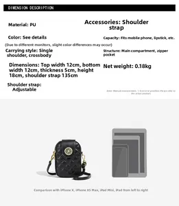 Größentabelle für gesteppte Handytasche mit Maßen und Gerätevergleich im Detail