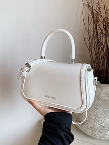 Sac à main minimaliste en cuir blanc avec bandoulière et logo lettré Shiyu-Bag