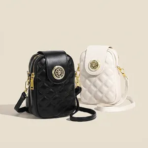 Damen Gesteppte PU Leder Handy Umhängetasche Rautenmuster Schultertasche Goldene Metallschnalle Kleine Quadratische Klappentasche Für Alltag Casual Damen Accessoires