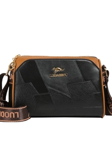 Mode Boston Tasche für Damen mit gelbem Leder-Patchwork und breitem Umhängeriemen