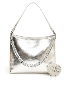 Sac à main argenté métallisé avec texture plissée et bandoulière amovible réglable