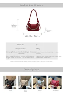 Size guide for crocodile pattern baguette bag with woven handle and chain detail