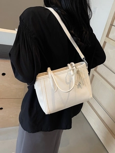 Fashion Women Lychee Pattern PU Leather Tote Bag With Pearl Bowknot Pendant Mini Shoulder Crossbody Handbag For Daily Commute