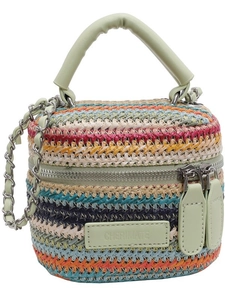 Colorful mini straw woven crossbody bag with chain strap and top handle for summer beach