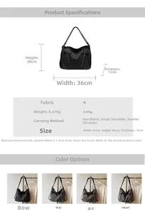 Detailed size and specs diagram for black patterned nylon tote with dimensions 36x30x12cm
