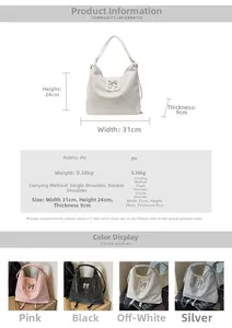 Detailed size chart for casual tote bag showing dimensions and multiple carrying styles