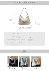 Detailed technical drawing of the large capacity PU leather tote backpack with size specs