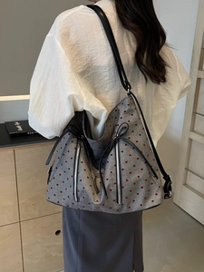 Women Large Capacity Canvas Shoulder Bag Fashion Printed Tote Handbag With Bow Decor Versatile Commuter Streetwear Bag