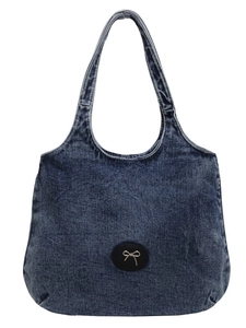 Grand sac fourre-tout en denim délavé avec détail nœud métallique et bandoulière large